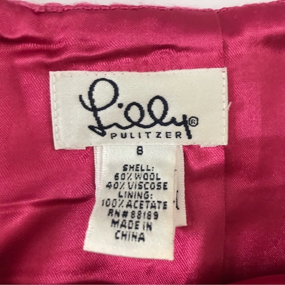 Lilly Pulitzer Pink Houndstooth Wool Skirt Size 8 - Picture 4 of 7